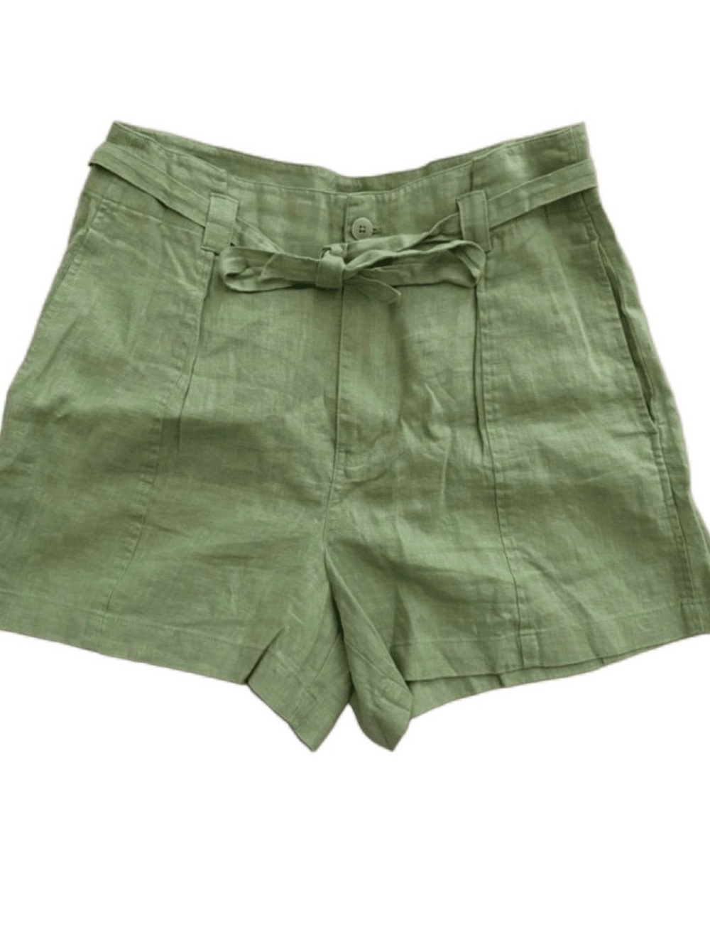 Madewell Olive Green High-Waist Linen Shorts with Tie Belt